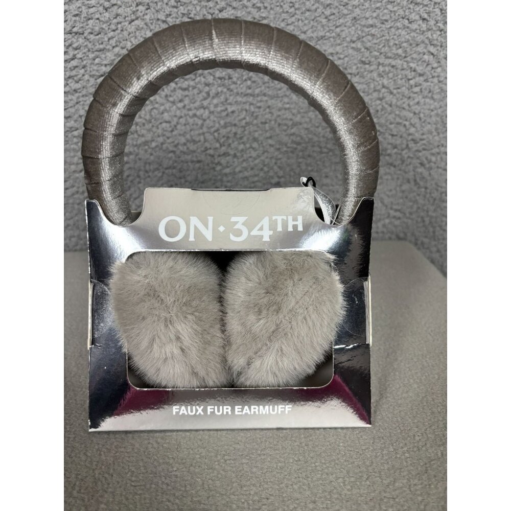 ON 34TH Women's Faux Fur Earmuffs Silver One Size Cute & Cozy Gift Box NWT's